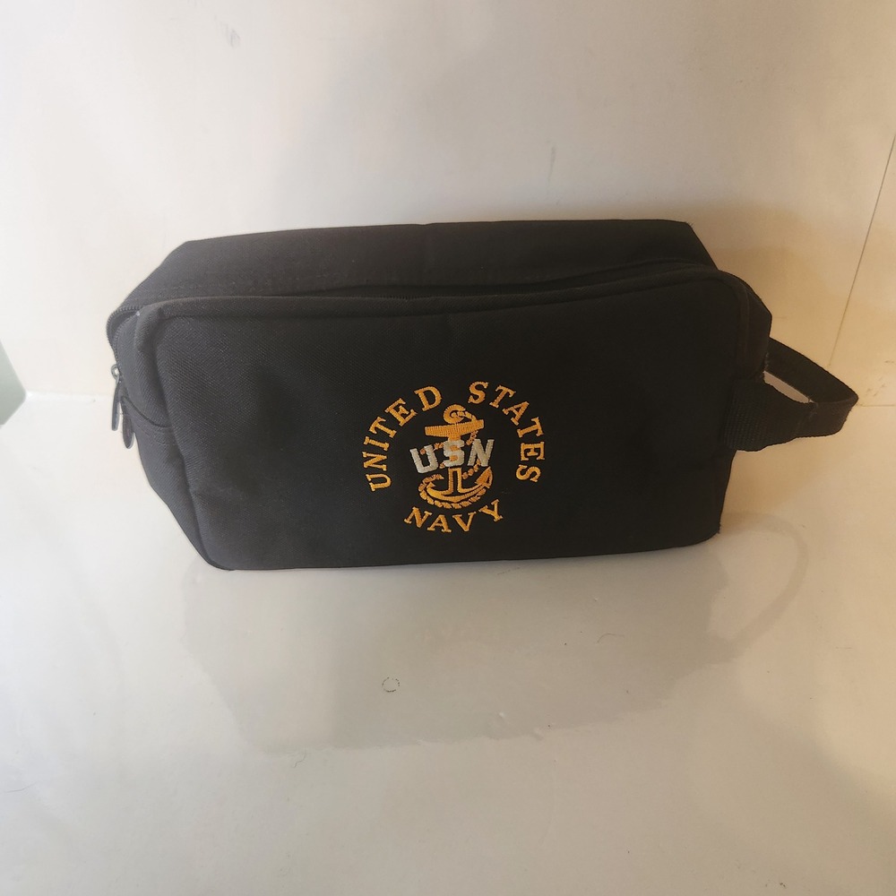 US Navy USN Embroidered Toiletry Bag Black Canvas Dopp Kit Travel Case